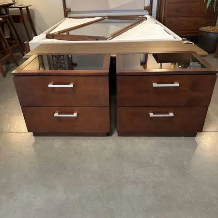 Ashley 2 Drawer Nightstand W/ Black Glass Top - Pair - 23X17X20H