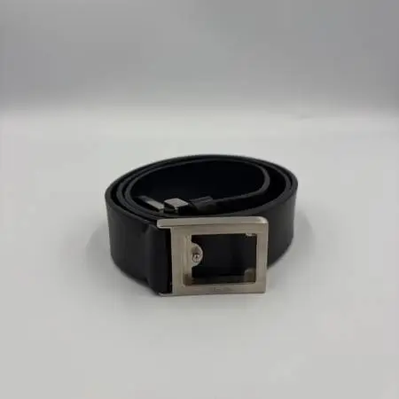 Vintage Prada Metal Plate Slide Buckle Black Leather Belt Size 34/85
