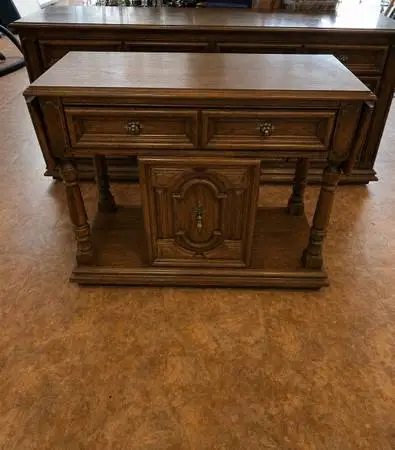 Vintage Thomasville Solid Oak Buffet & Flip-Top Server Set | Matching 2-Piece Se