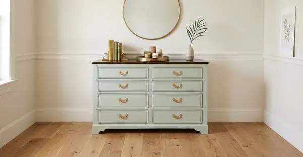 Refinished Vintage 1958 Link Taylor Sage Green 8-Drawer Double Dresser