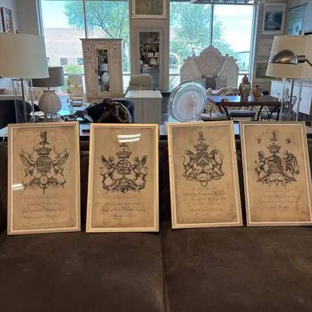 English Armorial Framed Print- Set of 4- 16X25