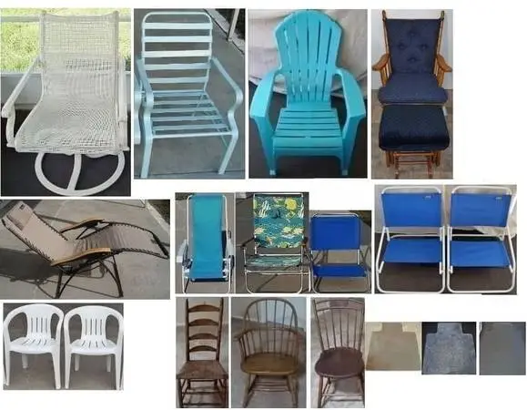 Chairs: patio; beach; rocking; antique; mats