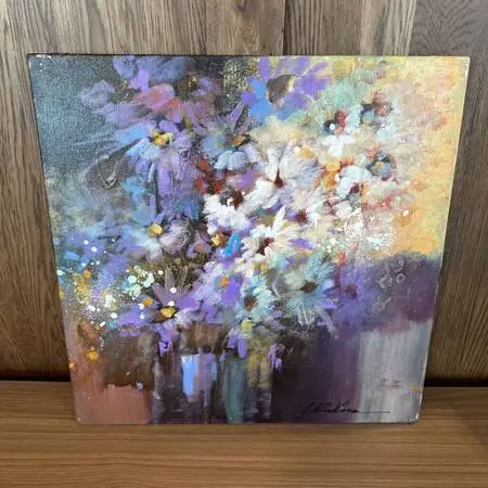 Original Abstract Purple/White Flowers - 20X20