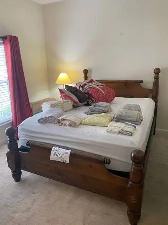 Bedroom set: bed + nightstand + dresser w/ mirror + tall chest - $400
