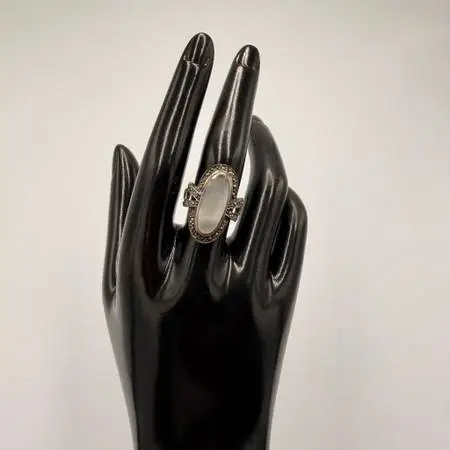 Sterling Silver Mother of Pearl Marcasite Ring Size 7.5