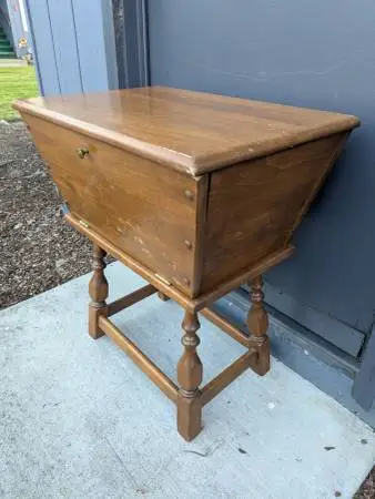Mid-Century Neocolonial Dough Box Style End/Side Table With Side Door
