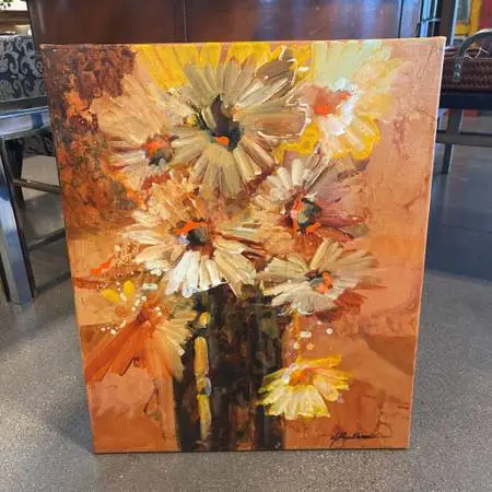 Original Jack Rickard 7 Daisies In Brown Vase - 20X24