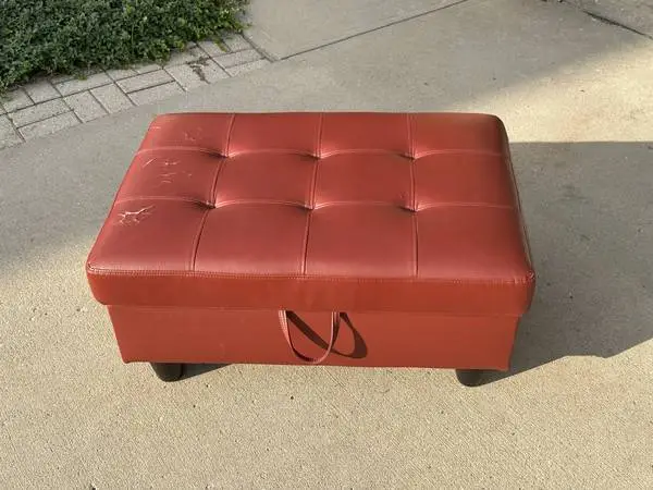 Tufted Brick Red Ottoman with Storage, Faux Leather