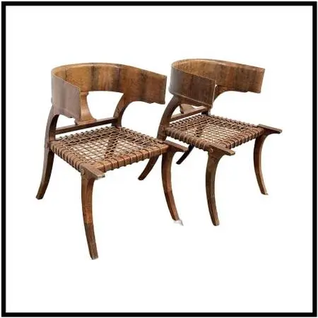 Lizard Wrapped Klismos Chairs, Pair