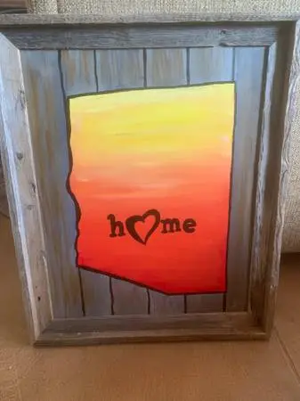 Arizona State Map “Home” Original Painting In Barn wood Frame