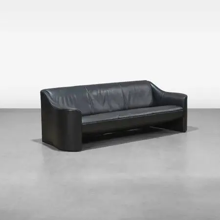 Matteo Grassi Italian Designer Black Leather Sofa Long