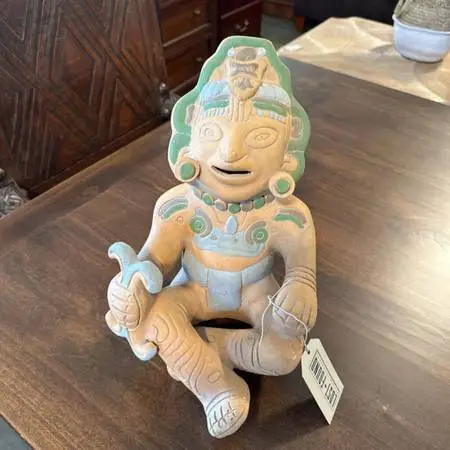 Aztec Mayan Terracotta Clay Statue - 9X9X13H