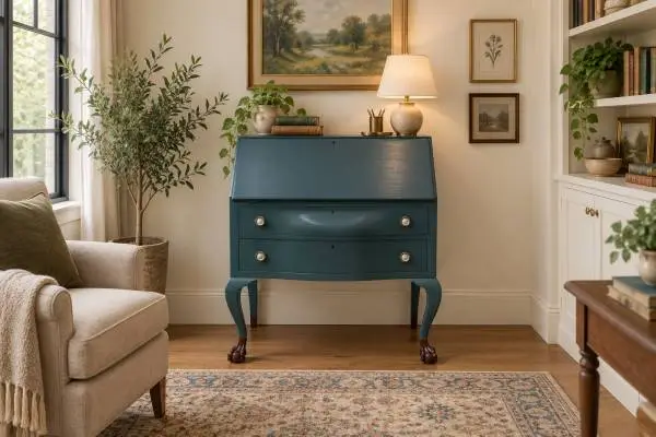 Turquoise, french provincial, solid wood desk