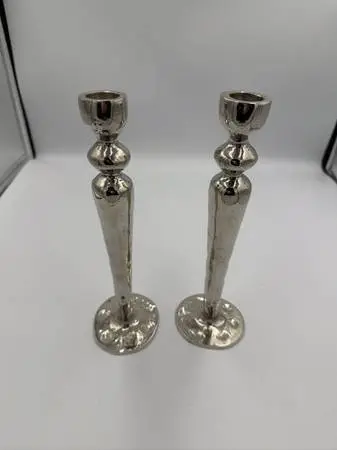 Hammered Silver Candlesticks- Pair-3X3X9.5