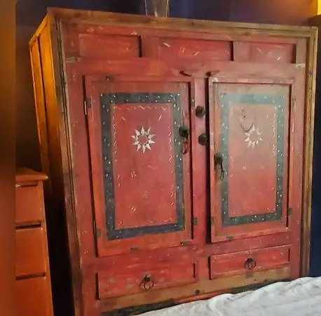 hand-crafted, painted vintage wood cabinet