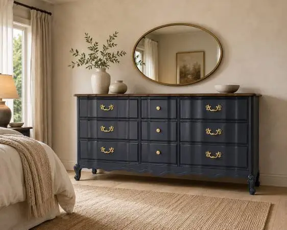 French provincial gray and gold dresser