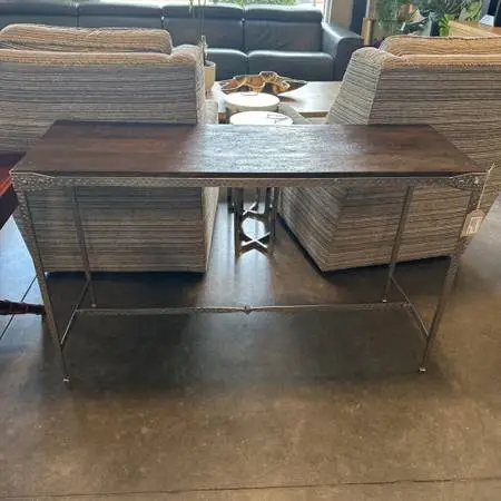 Wood Console W/ Metal Hammered Base - 16X48X29.5H