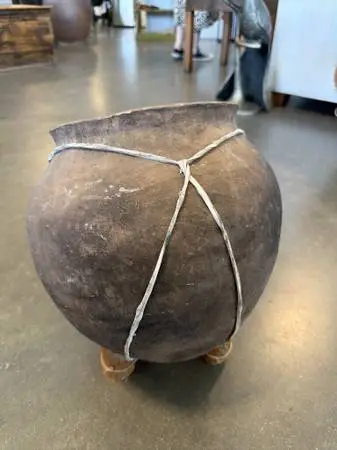 Terra Cotta Pot W/ Rawhide Straps & Stand- 12X12X14H