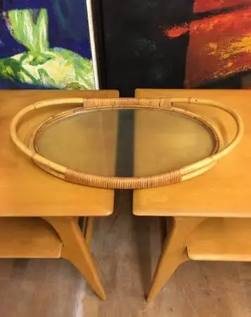 Mid Century Modern Rattan Serving Tray Drinks Tray