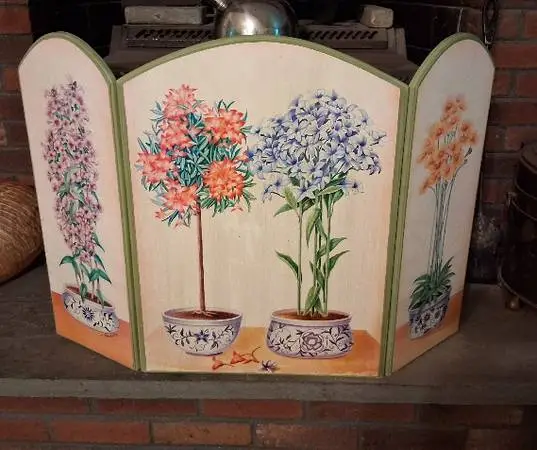 Vintage Floral Hand Painted Fireplace Screen-Signed-Retails $475