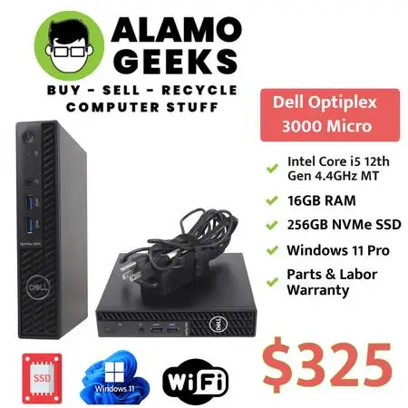 Dell OptiPlex 3000 Micro i5-12500T (6-Core) 16GB RAM 256GB NVMe SSD
