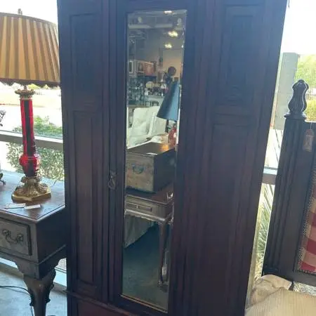 Victorian Walnut Wardrobe W/ Beveled Mirrors- 35X15X73- AS IS