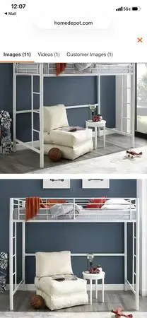 White twin metal Loft bed