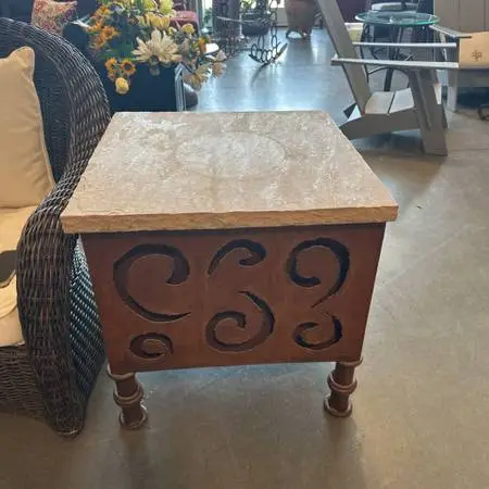 Rustic Iron Side Table W/ Flagstone Top - 25.5X25.5X26 - AS IS