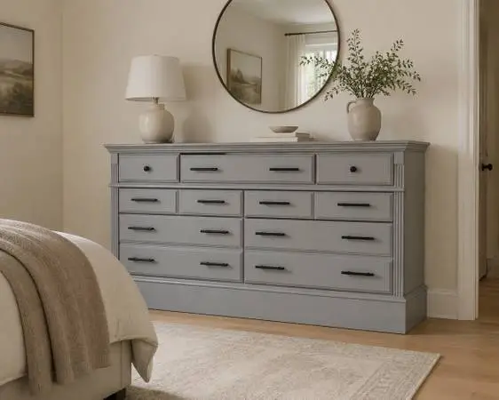 Beige large wood dresser