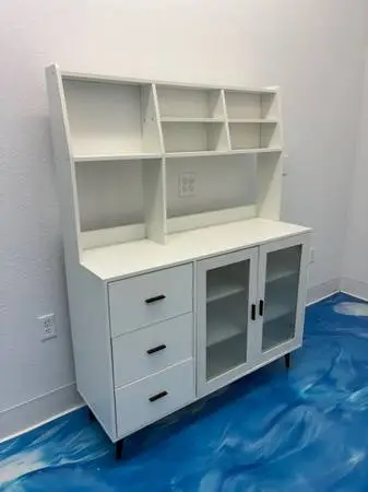 White Kitchen Pantry Storage Cabinet w/ Hutch