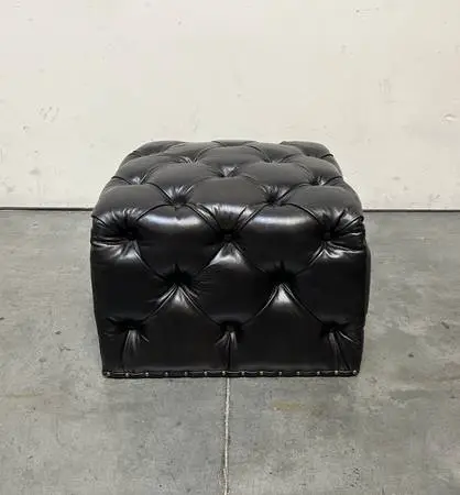 Black Leather Classic Ottoman