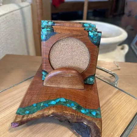 Turquoise Mesquite Coaster Set - 7X5X3H