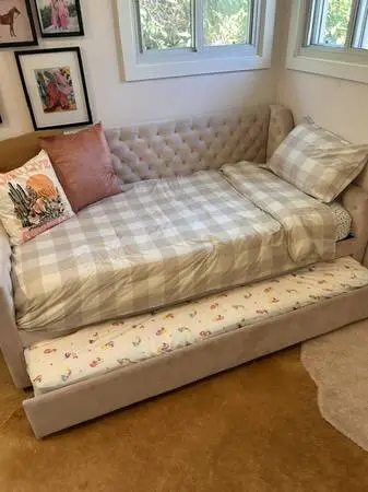 Pale Pink Velvet Trundle Bed - Girls Loveshack Fancy Vibes