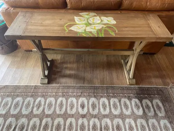 Artisan Rustic Console / Sofa Table – Hand Painted Calla Lily Design
