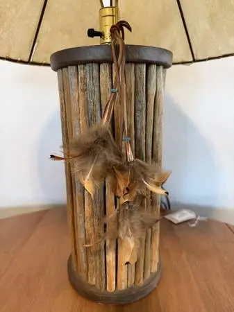 Saguaro Ribbed Lamp W/ Feathers- 22X27H - AS IS