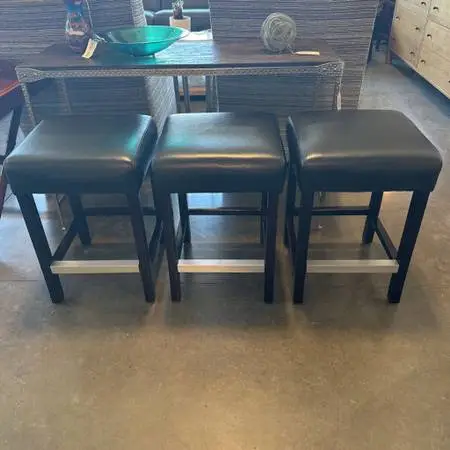 Palacek Black Faux Leather Counter Stools - Set of 3 - 15X15.5X23.5H