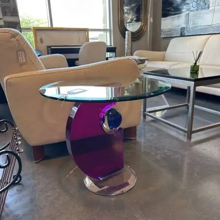 Round Side Table W/ Colorful Lucite Base- 24X21H - AS IS