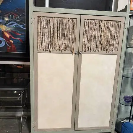 Rustic Painted Armoire W/ Twig Detail - 24X52X78H - AS IS