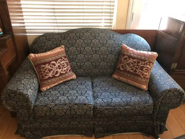 37 X 67” French style black gold floral flower love sofa