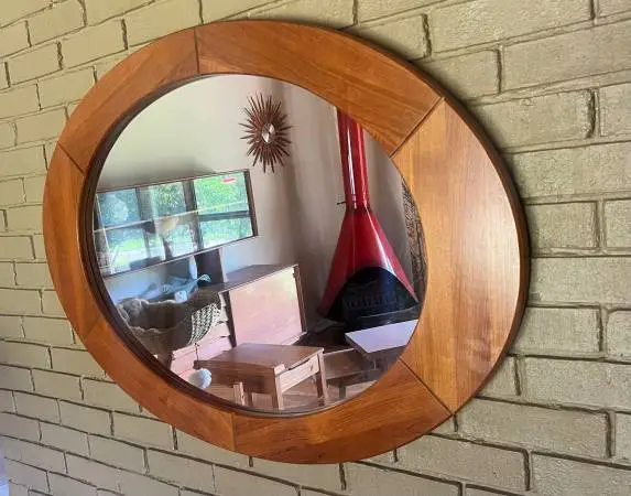 Mid Century Modern Danish Teak Oval Mirror Pedersen & Hansen