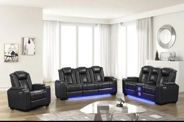 Black Leather Power Recliner Sofa Set