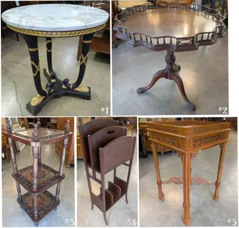 Round Accent Table, Antique Tea Table, End Tables, 4-Tier Stand from