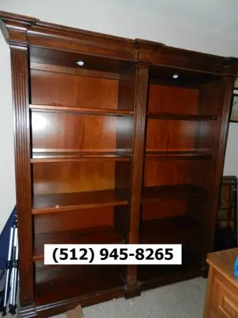 Large Traditional Cherry Executive Bookcase Glass Shelves Touch Light