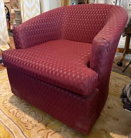 Maroon Chair, rocks & swivels
