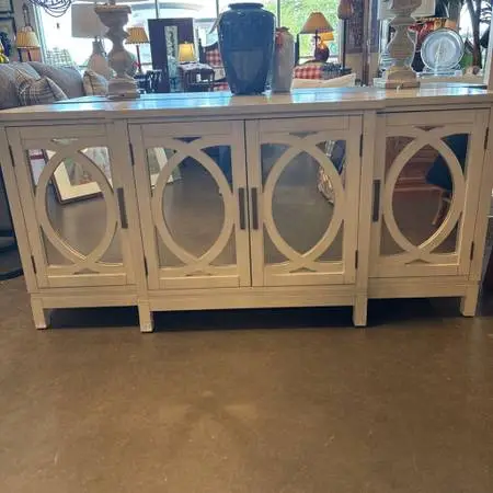 Cream Mirrored 4 Door Console- 18X64X30H- AS IS