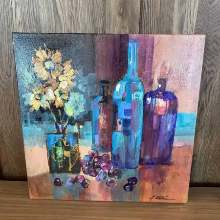 Original 3 Bottle Art W/Flowers - 20X20