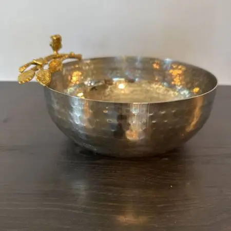Silver Bowl W/ Gold Branch & Bird- 7.5X3.5H