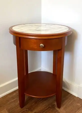 Round Faux-Marble Top Wood End Table