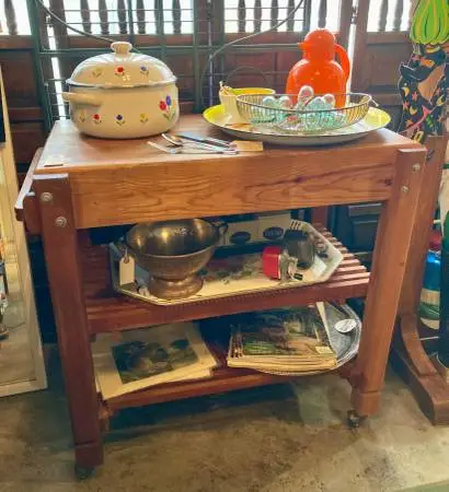 Solid Wood Butcher Block Rolling Cart