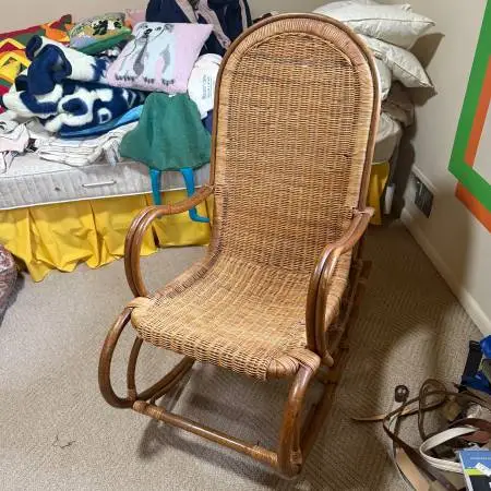Wicker and cane bentwood rocking chair